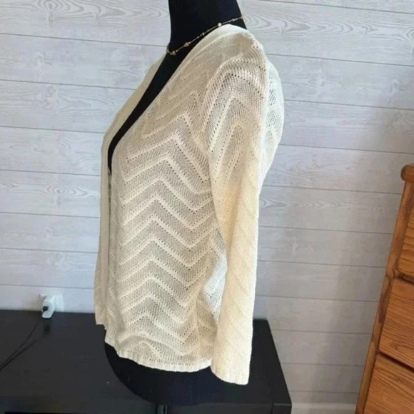 Chevron Knit Crop Cream Open Front Sweater Cardigan Size XL/XG 10-16 - Picture 2 of 5